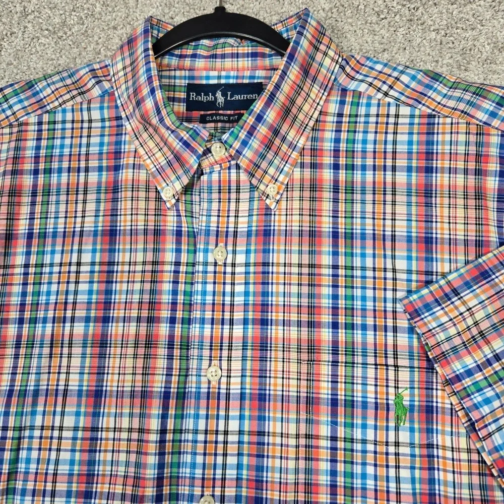 Ralph Lauren shirt Rainbow Madras Plaid Mens 2XL classic Fit 100% Cotton S/S